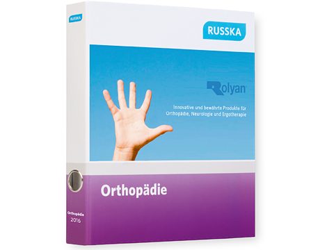 Abbildung zeigt den aktuellen Orthopädie-Katalog von RUSSKA.